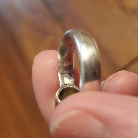 Vintage 925 signed Native American Sterling silver ring w/ EMERALD cabochon - Picture 8 of 9